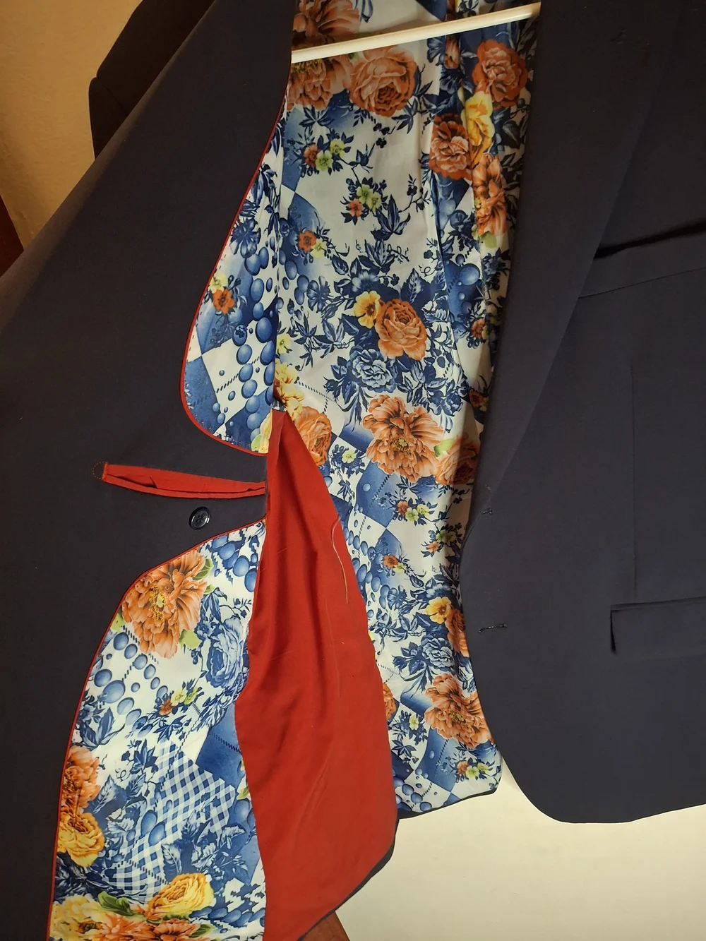 Men's Navy Blazer with Floral Lining
